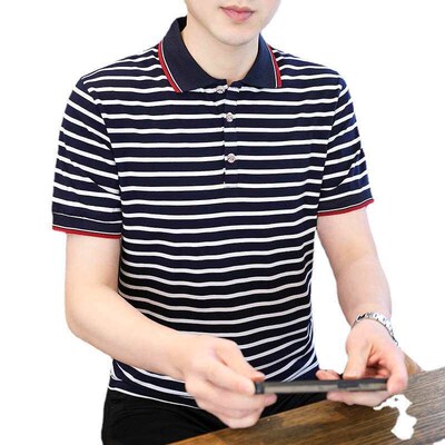 Short-sleeved POLO Shirt Mens Slim-fit Striped Fashionable
