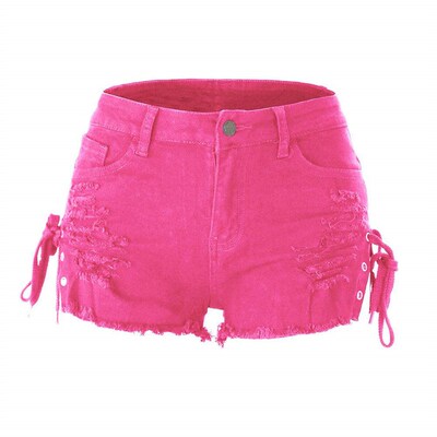 Broken hole tassel corns shorts, low waist, slit bandage,