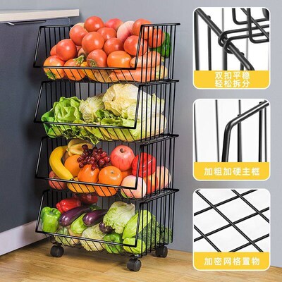 Cartoon steel kitchen cart vegetables fruits snacks grocery