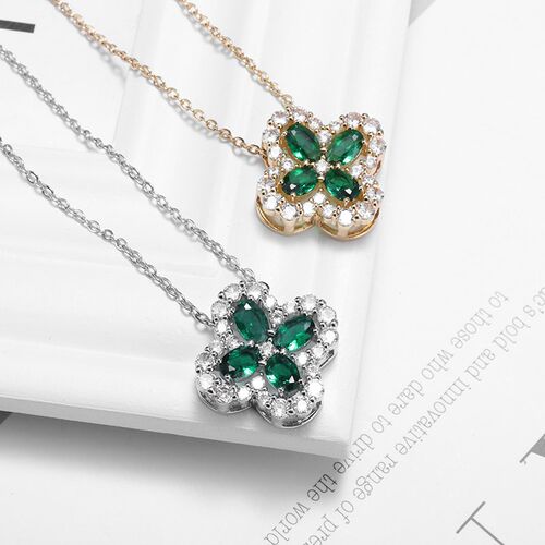 Temperament Luxury Green Zircon Four Leaf Flower Stainless S
