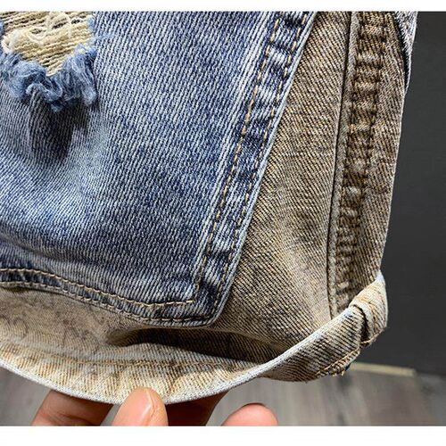 Retro Nostalgic Japanese Denim Shorts With Holes Mens Fashi