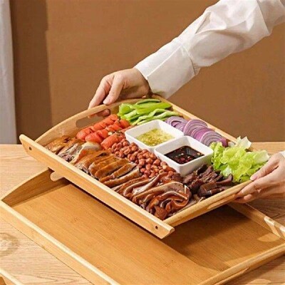 Attractive With Handles Tea Bamboo Tray Rectangular