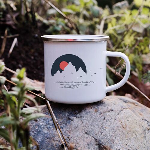 Sunset Forest Creek Creative Enamel Coffee Mugs Outdoor Trav