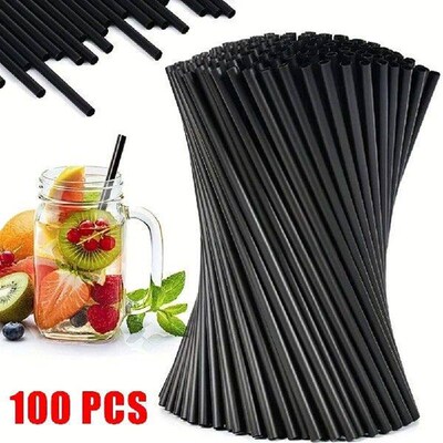 100Pcs Black Drinking Straws with Straw Brush Cocktail