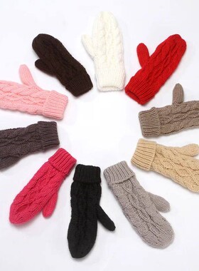 Women Fashion Knit Twist Flowers Mittens Winter Female Halte