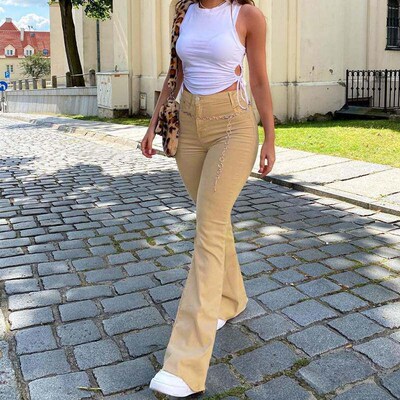 Casual Solid Simple Flare Jeans For Girls Female Fashion 202