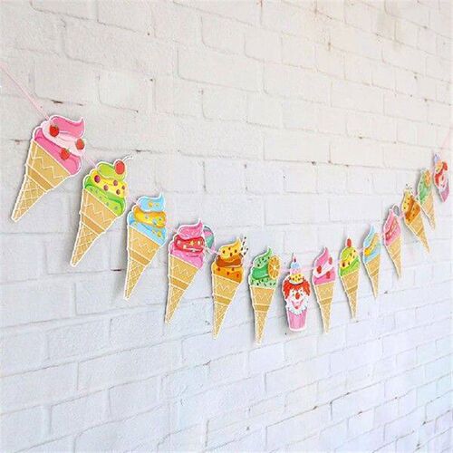 Ice Cream Shape Pull Flag Colorful Paper Banners Summer