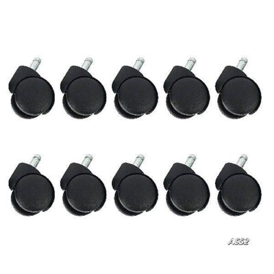 50Mm Office Chair Roller Castor Wheels - Set Of 10 - Black