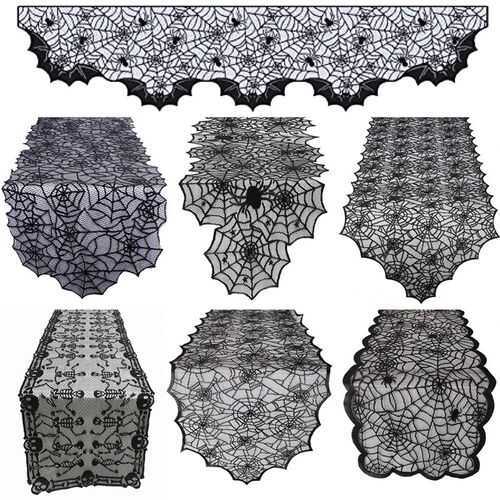 Halloween Table Runner Black Bat Spider Web Lace Tablecloth