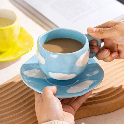 300ML Cute Hand Pinched Irregular Ceramic mug Flower Heart P