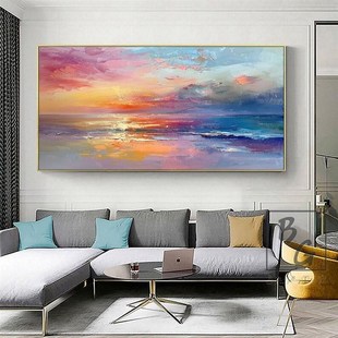 大芬村纯手绘油画大海风景现代抽象客厅装饰画卧室办公室横版挂画