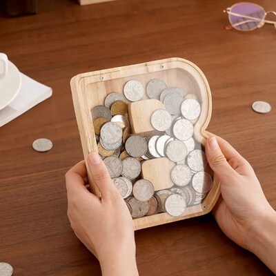 26 English Alphabet Moneybox Coin Money Piggy Bank Wooden Le