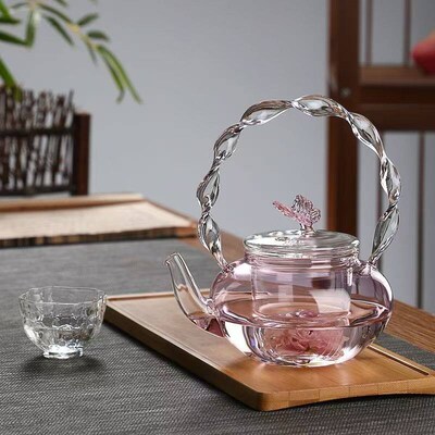 Appearance Pink Butterfly Pot Pyrex Glass Teapot Household T