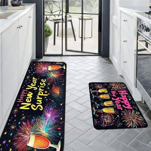 Living Room Rug 2pcs Mode Cheers Star New Year Kitchen Mats