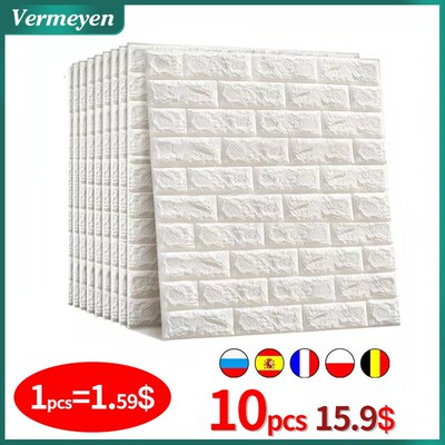 10pcs 3D Wall Sticker Imitation Brick Bedroom Decoration Wat