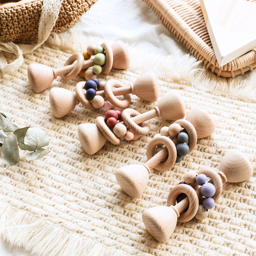 1pc Baby Toys Beech Wooden Rattle Hand Bells Toys Of Newbron