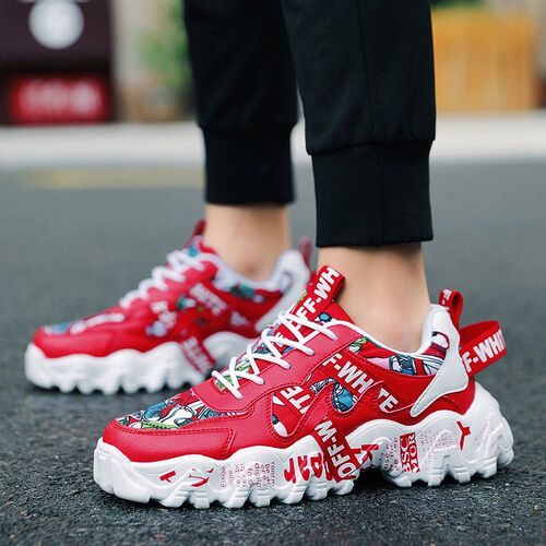 Autumn Fashion Printed Red Mens Platform Shoes Outdoor Wome