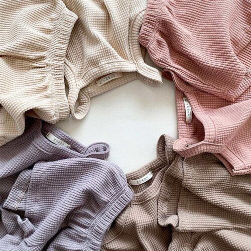Summer Waffle Baby Suit Knitted Sling Baby Suit Vest Baby To