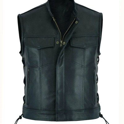 Vest Leather Punk Fashion Casual Coat Motorcycle Vest Men So