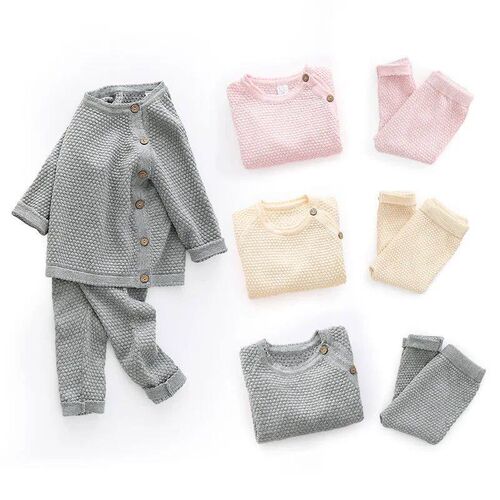 Baby Knitting Autumn Winter Clothes Set Solid Color Cotton I
