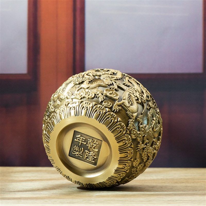 小铜记纯铜九龙茶叶罐大号茶罐黄铜茶仓储物罐纯铜密封罐带盖坛子