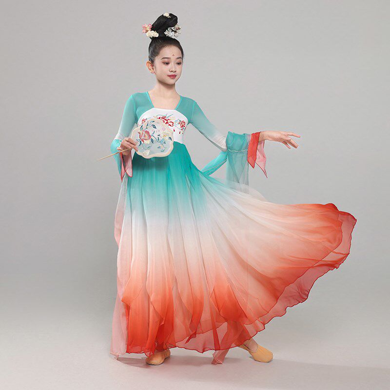 儿童古典舞演出服飘逸纱衣女汉唐齐胸连衣裙舞蹈服中国舞演出服装