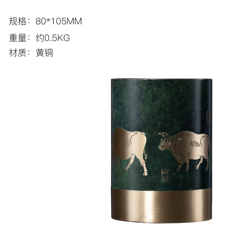 朱炳仁铜艺五牛积福笔筒 中式风格创意文具笔筒 送礼用桌面铜质摆