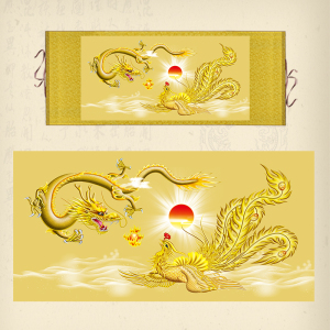 龙凤呈祥卷轴画办公室客厅丝绸画横幅龙飞凤舞挂画龙凤戏珠招财画