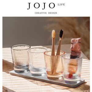JOJOS L. PD.Kefu.玻璃杯竖纹玻璃杯漱口杯牙缸浴室刷牙杯丨克弗
