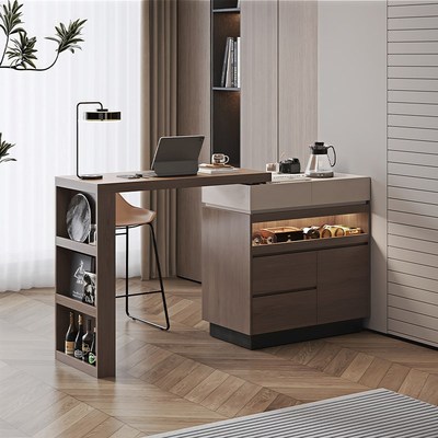 极简中古家用小户型客厅伸缩吧台一体实木餐边柜沙发旁隔断侧边桌