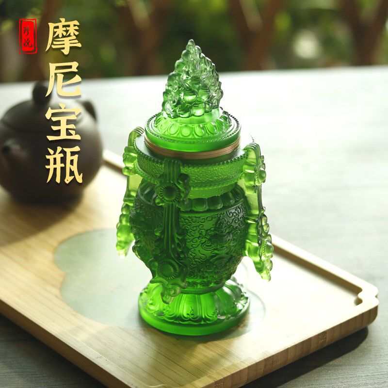 琉璃长寿摩尼宝瓶八吉祥藏传法器寺院佛堂供桌家居供奉用品摆件