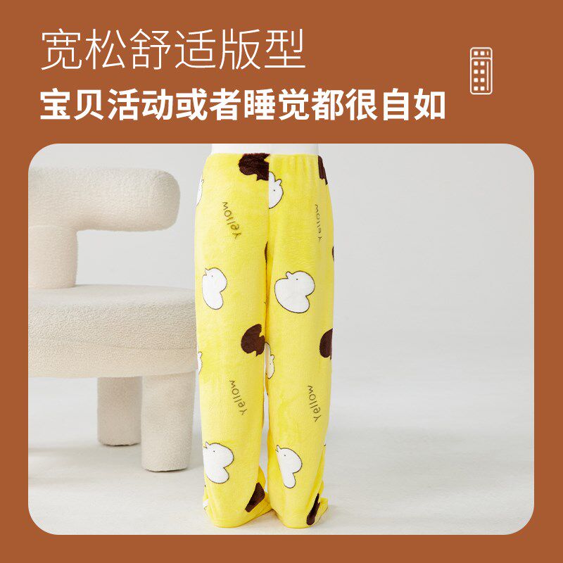 儿童法兰绒连袜睡裤护脚护肚袜子连体宝宝家居保暖暖裤包脚裤秋冬