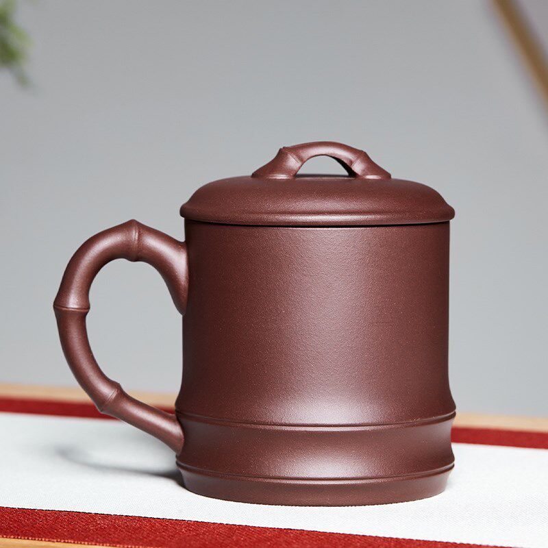 尊壶宜兴手工紫砂杯大容量带盖竹节泡茶杯带把功夫茶具男士办公杯