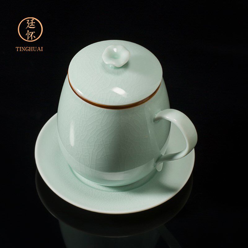 廷怀窑汝州汝瓷汝窑办公杯陶瓷茶杯带盖过滤功夫茶泡茶水杯原产地