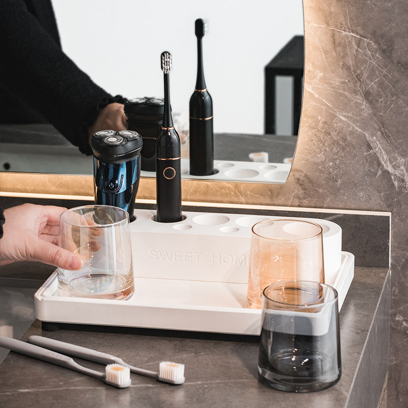 硅藻泥电动牙刷置物架浴室家用简约牙刷牙膏架漱口杯快干吸水杯垫