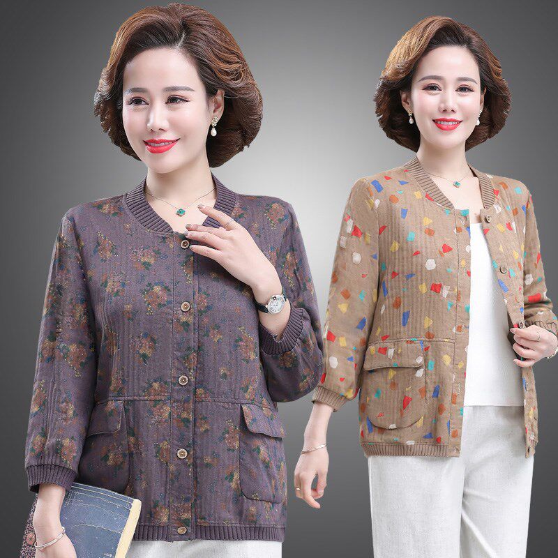 2023气质妈妈装春季新款短款夹克中老年女士长袖衬衫休闲外套上衣