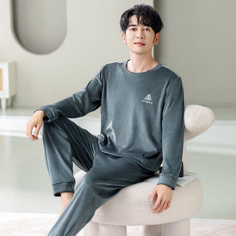 睡衣男士秋冬季珊瑚绒加绒加厚春秋海岛绒薄款保暖男款家居服套装