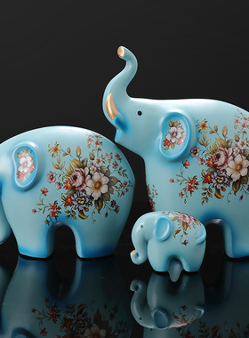 创意大象摆件一家三口四口招财象房间客厅电视柜玄关装饰品礼品