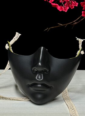 半脸白色面具汉服京剧cos塑料装扮道具美女diy古风手绘古风面罩黑