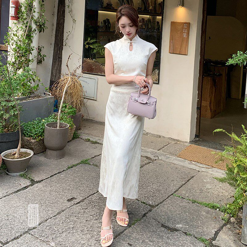 2024春夏女装新款新中式国风改良旗袍盘扣连衣裙复古小立领长裙子