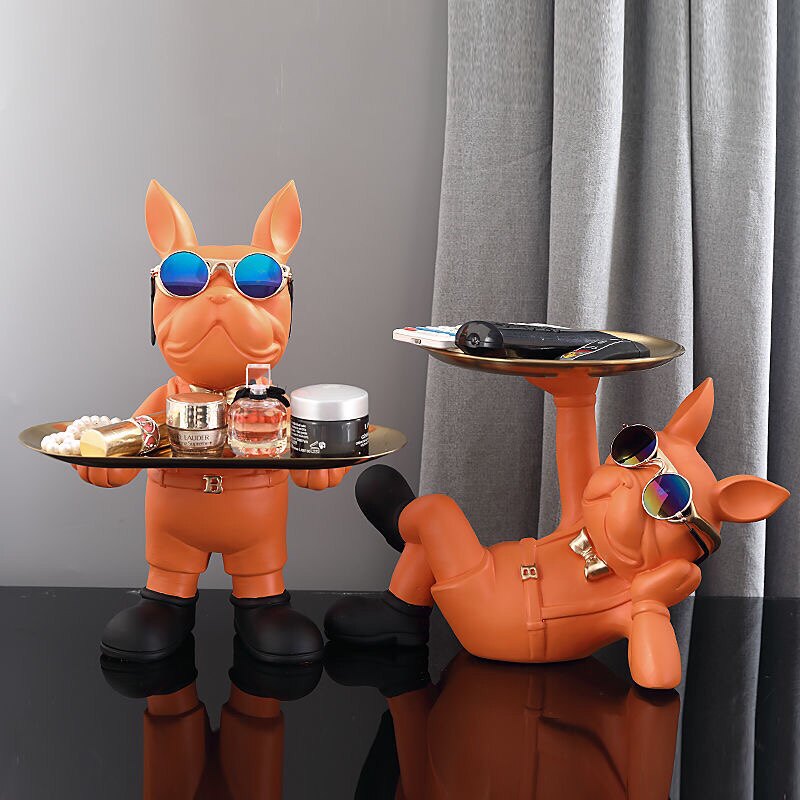 轻奢法斗狗摆件玄关钥匙收纳托盘桌面坚果盘子家居装饰品乔迁礼品