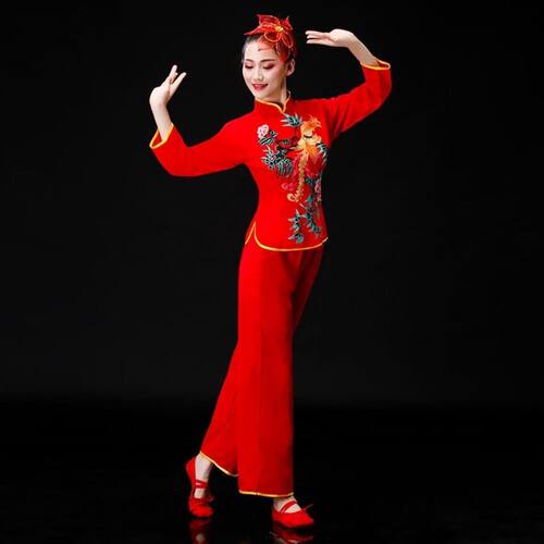 秧歌服演出服新款中老年喜庆腰鼓扇子舞蹈服装中国风广场舞套装女