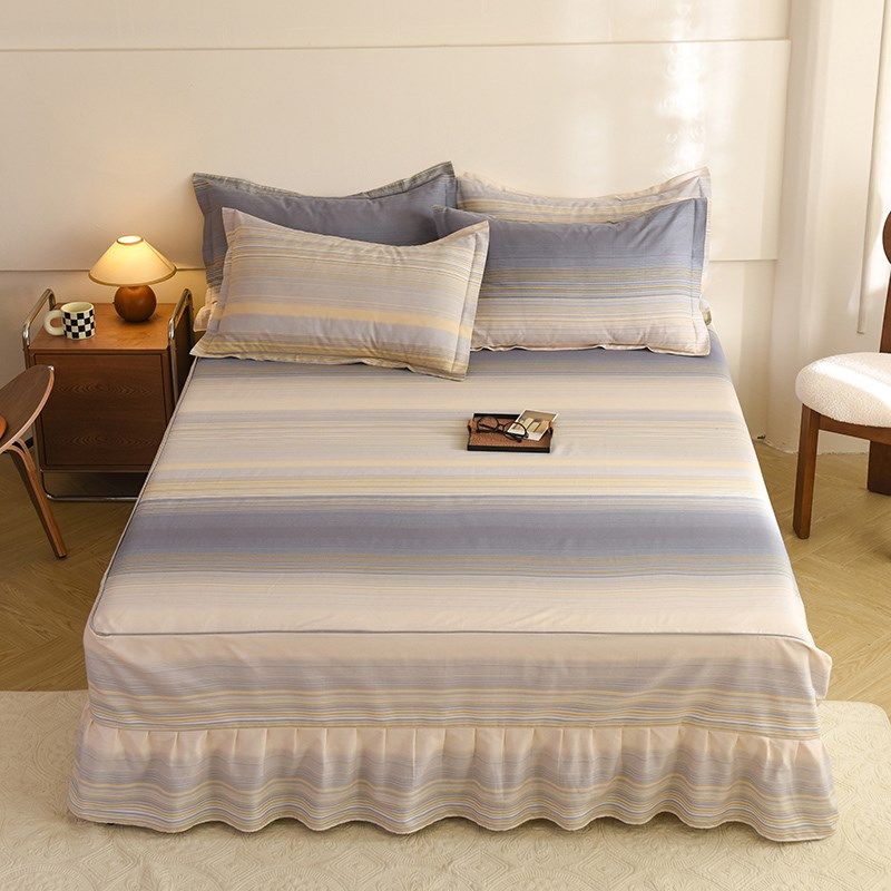 北欧风纯棉床裙单件条纹双人全棉床笠罩带裙边床盖床围裙罩三件套,床上用品,床裙,淘宝优惠券,粉丝福利购,淘宝优惠卷