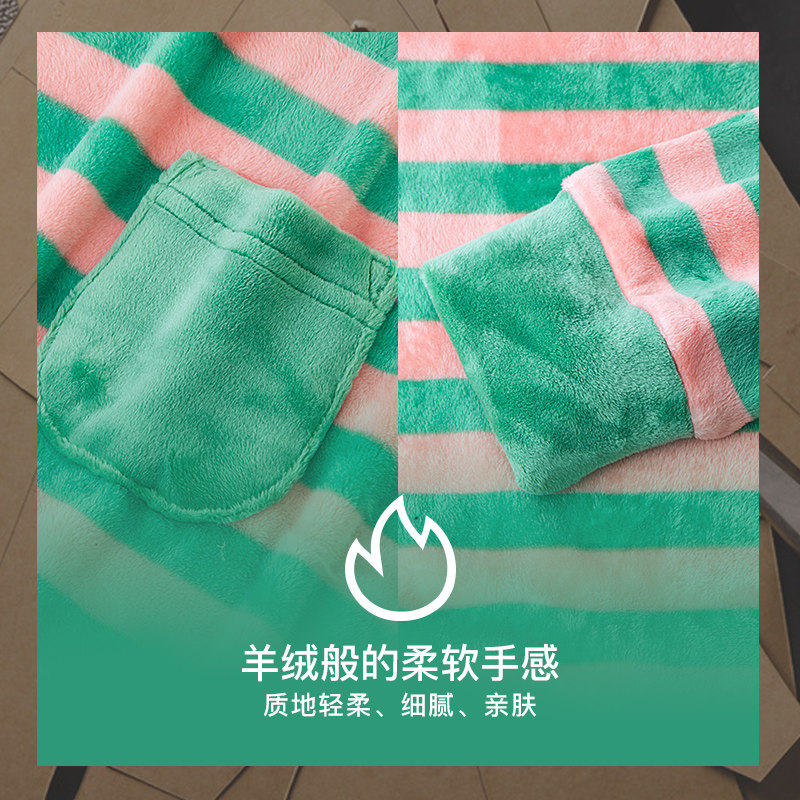 雅婷雅雯秋冬款睡衣女长袖珊瑚绒中长款冬天大码套头圆领两件套