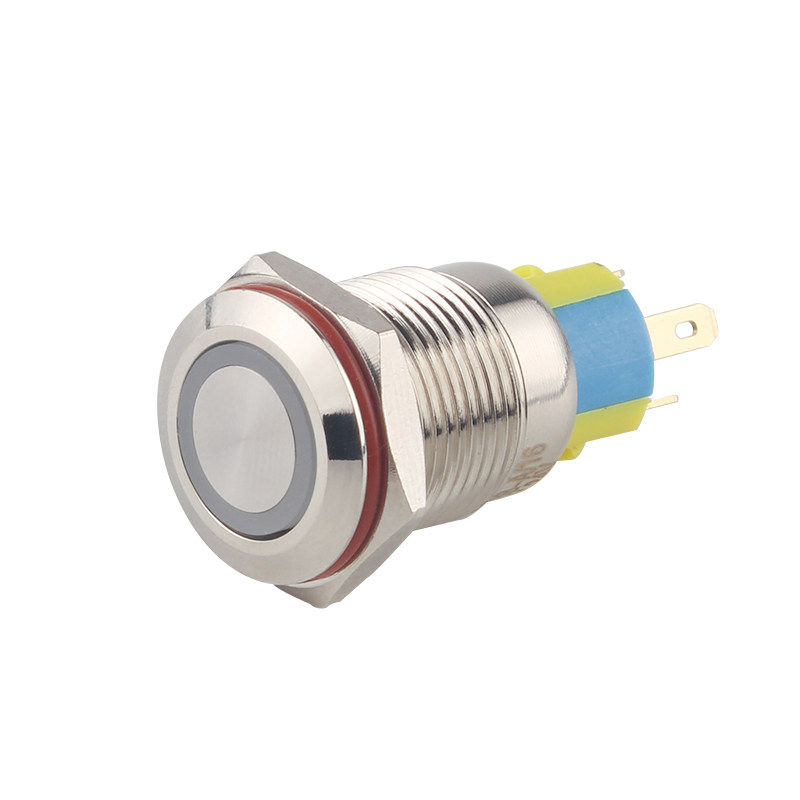 丰奕16mm金属按钮开关带灯自锁启动停止环形功放按键12v 24v 220v