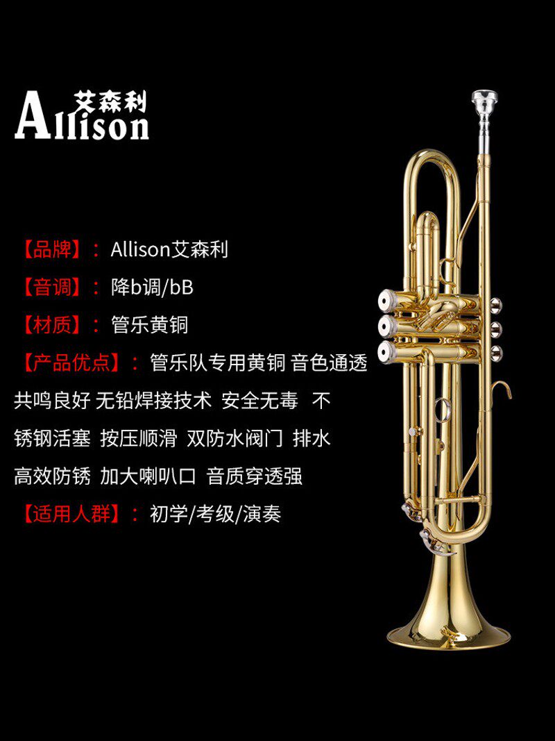 艾森利三音小号乐器学生成人初学者专业按键小号鼓号队军乐队乐器