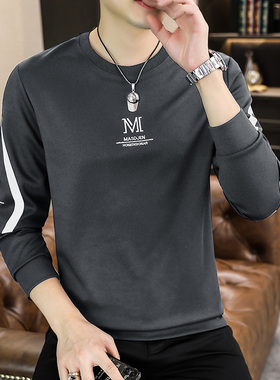 2023秋冬季新款卫衣男加绒加厚长袖T恤秋衣春秋白色保暖上衣衣服