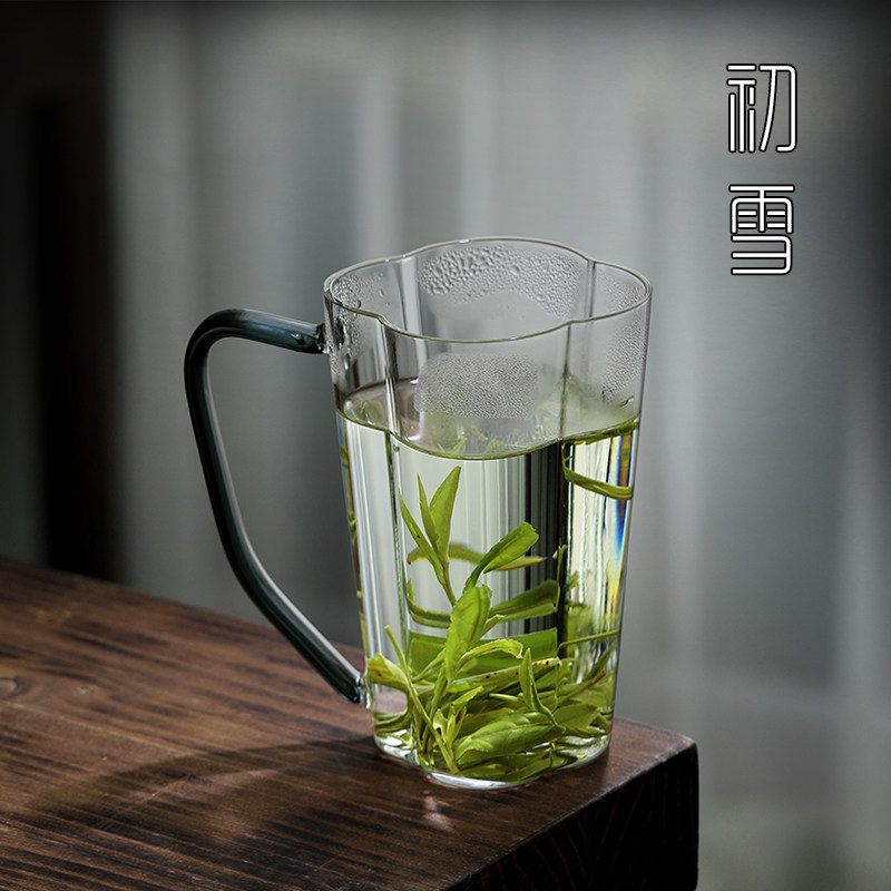 个人专用绿茶杯大容量喝水杯女士泡茶玻璃杯高颜值家用带把手杯子