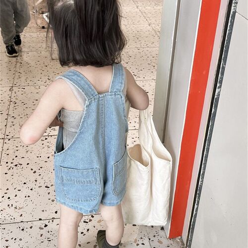 女童牛仔抱婴袋裤短裤韩国童装男女宝宝宽松五分裤女宝宝休闲裤子