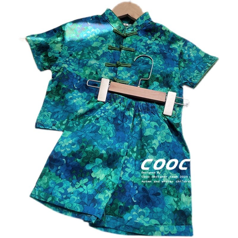 2023夏季男童唐装套装宝宝中国风小男孩套装海边度假潮范改良汉服